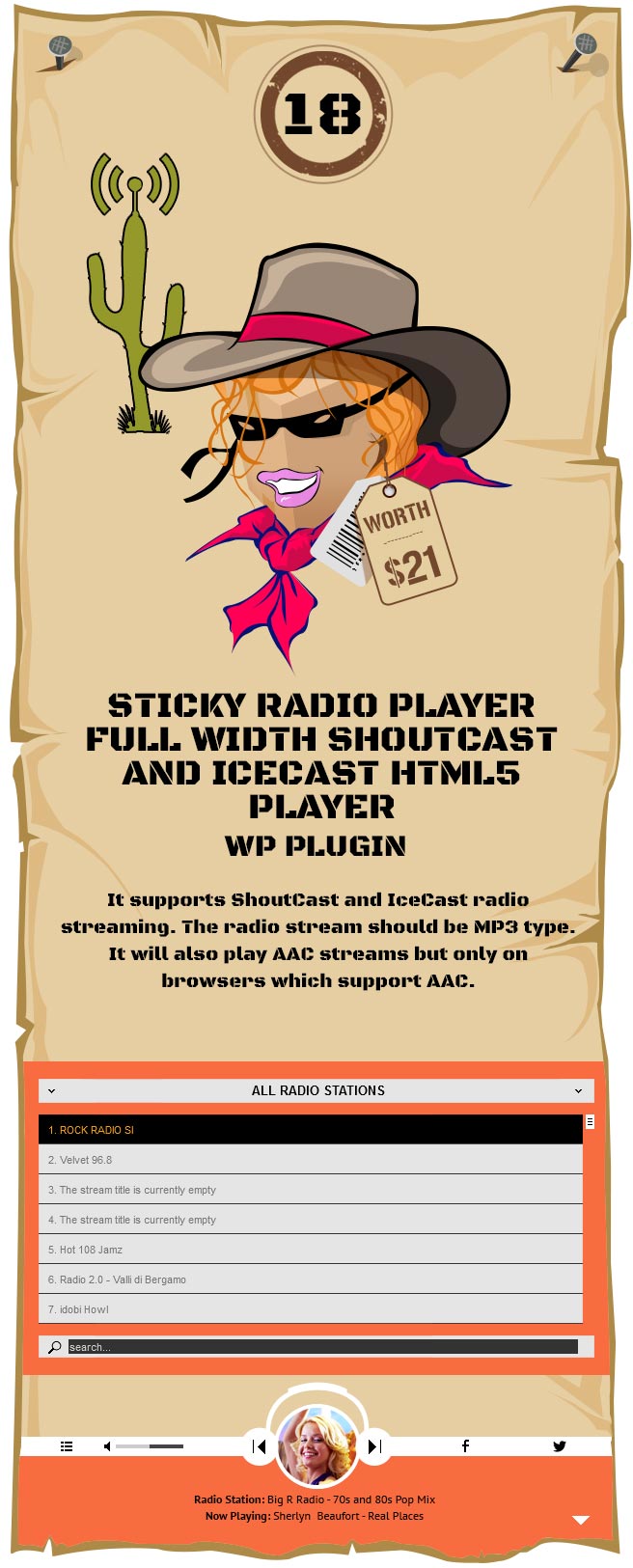 Sticky Radio Player WordPress Plugin - Full Width Shoutcast and Icecast HTML5 Player