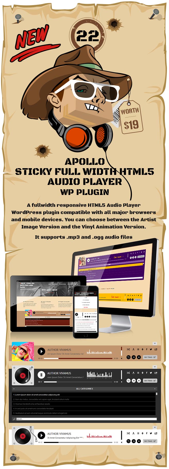 Apollo - Sticky Full Width HTML5 Audio Player - WordPress Plugin