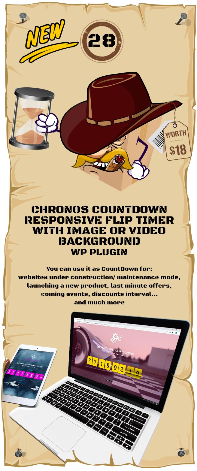 Chronos CountDown - Responsive Flip Timer With Image or Video Background - WordPress Plugin