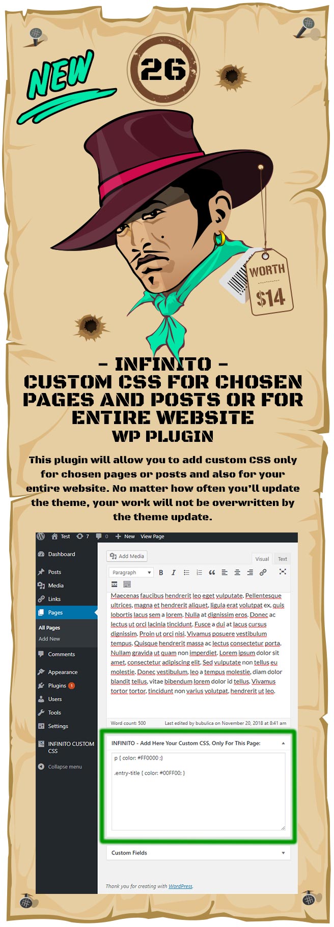 INFINITO - Custom CSS for Chosen Pages and Posts or for Entire <a href=